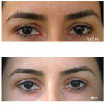 close-up of perfectly threaded eyebrows - client result from Nashville Threading